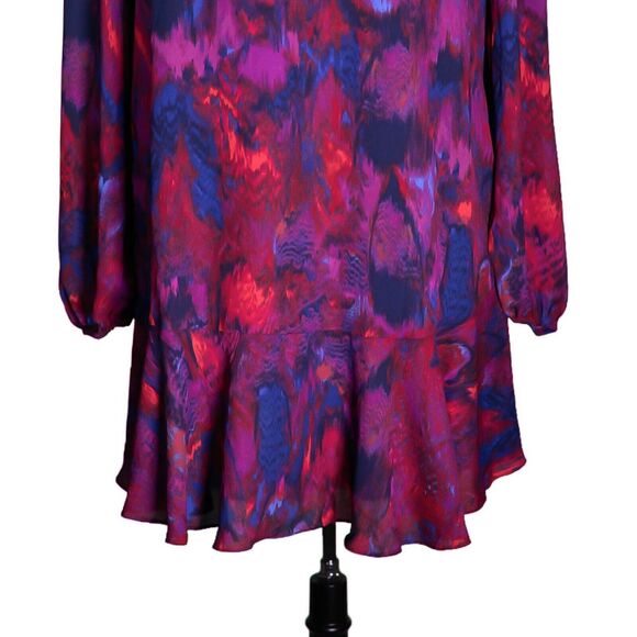 BCBG MaxAzria Women's Dress Multicolor Abstract V-Neck Shift Flowy Long Sleeve S - Picture 6 of 8